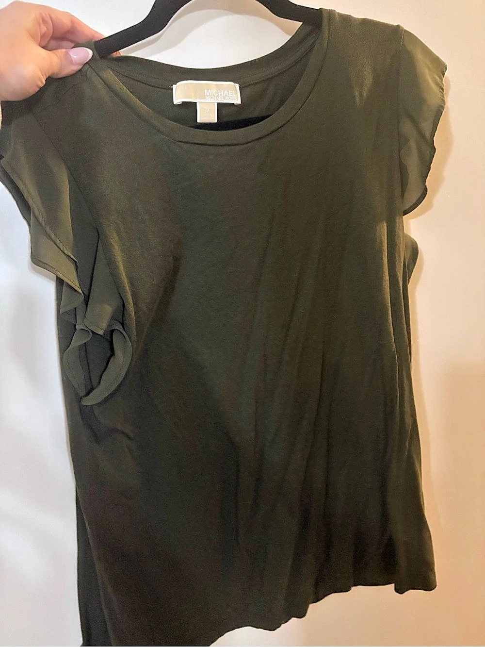 Michael Kors Green Flutter Sleeve Top Size Medium Like New